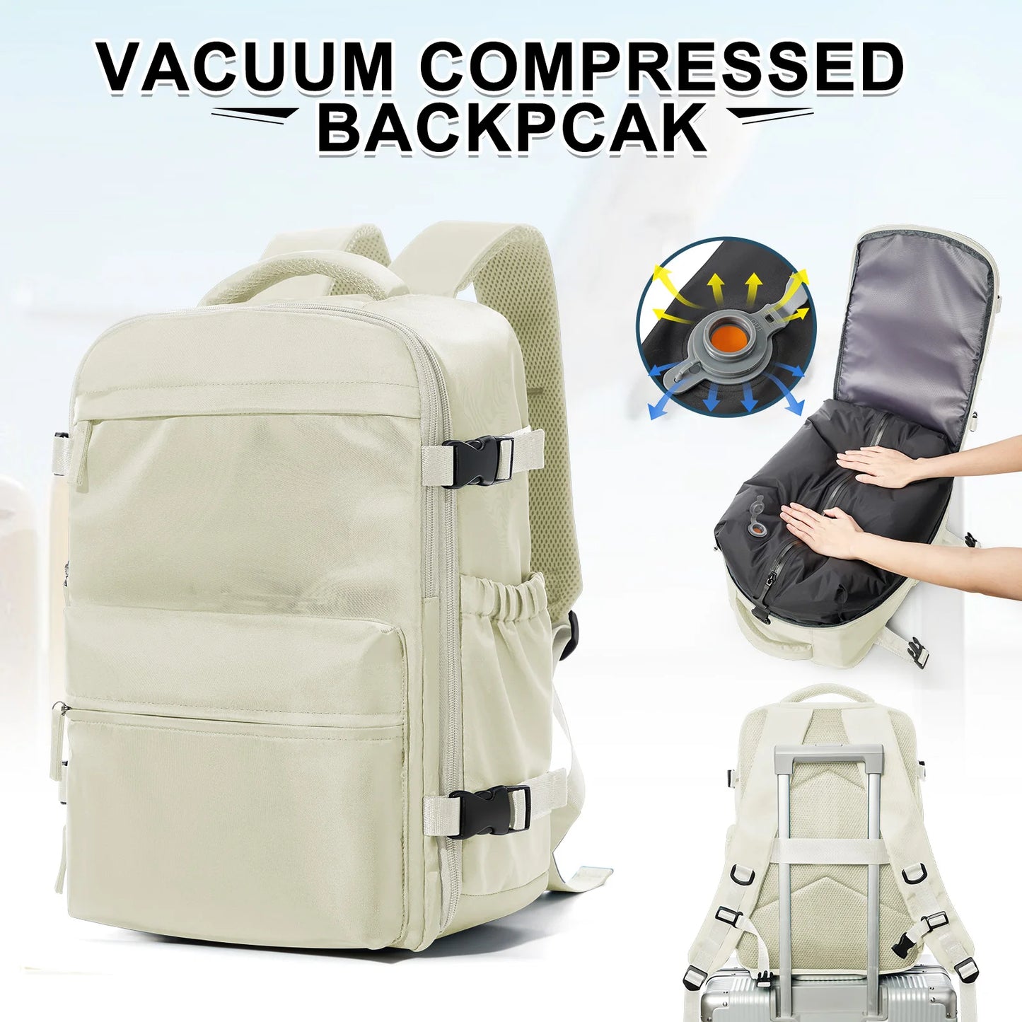 Fashion College Backpack Men Vacuum Compression Backpack, Women Men 15.6in Laptop Backpack Expand Hiking Vacuum Travel Backpack