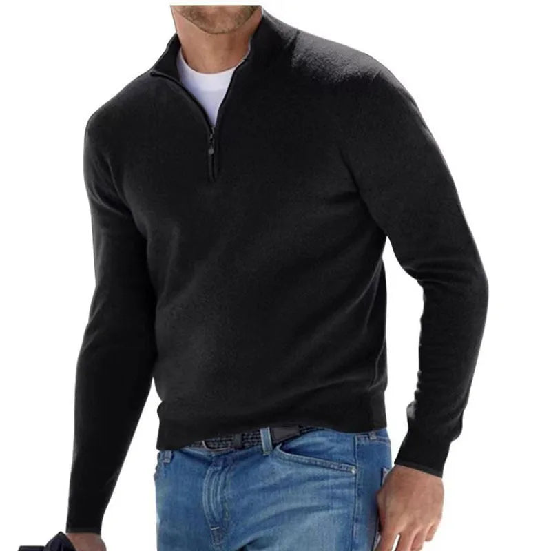 New Men's Long Sleeve Pullover Solid Color Half Zipper Sweaters V-neck Knitted Sweater Men Oversized Breathable Streetwear