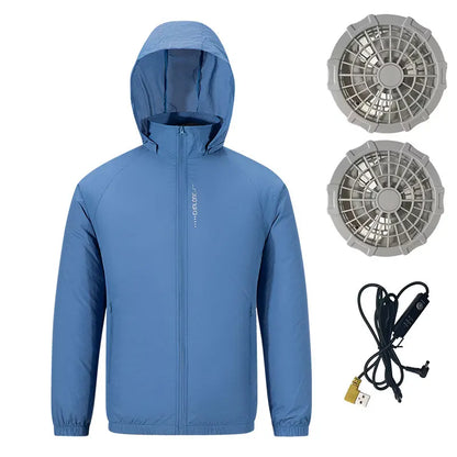 Hiking Outdoor Summer USB Electric fan cooling Jackets men Air Conditioning Fan Clothes USB Pure Cotton Heatstroke Proof Coat