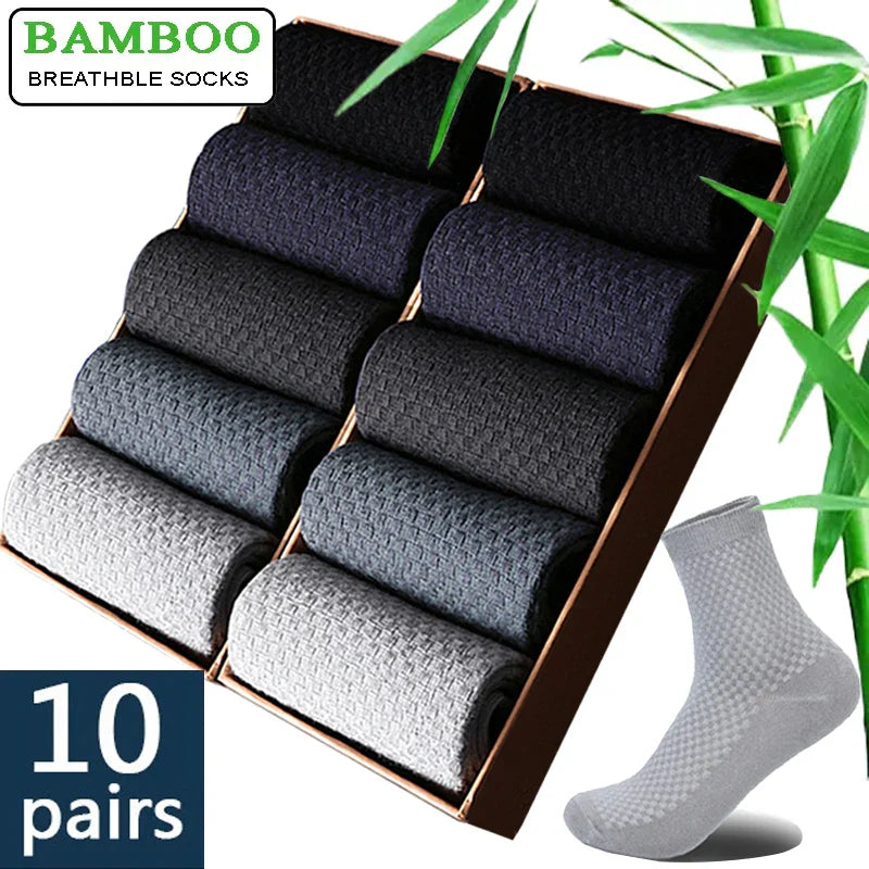 10 Pairs/Lot Men's Bamboo Fiber Socks 2025 New Compression Autumn Long Black Business Casual Man Dress Sock Gift Plus Size 42-45