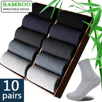 10 Pairs/Lot Men's Bamboo Fiber Socks 2025 New Compression Autumn Long Black Business Casual Man Dress Sock Gift Plus Size 42-45