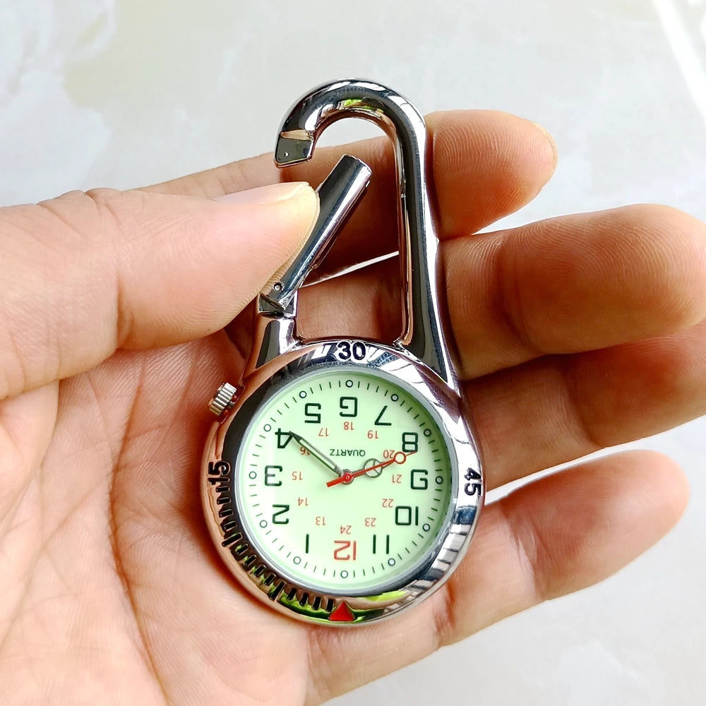 Unisex Climbing Carabiner Clip Quartz Pocket Watches Keychain Hanging Luminous Clock For Women Mens Nurse Doctor Students Gifts