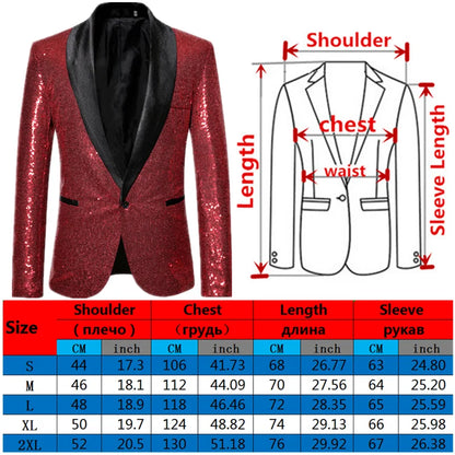 Shiny Gold Men Sequin Glitter Embellished Blazer Jacket, Nightclub Prom Suit Coats Mens Costume Homme Stage Clothes For singers