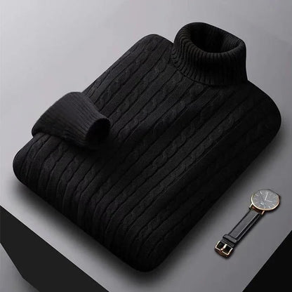 2025 New Men's High Neck Sweater Solid Color Pullover Knitted Warm Casual Turtleneck Sweatwear Woolen Mens Winter Outdoor Tops