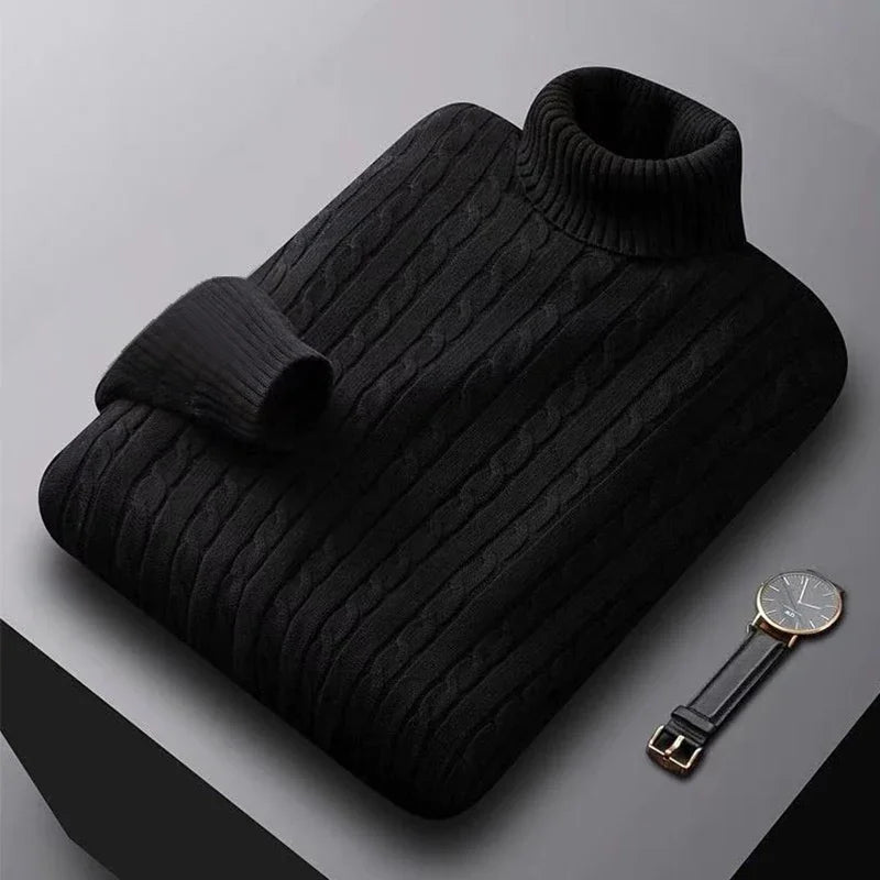 2025 New Men's High Neck Sweater Solid Color Pullover Knitted Warm Casual Turtleneck Sweatwear Woolen Mens Winter Outdoor Tops