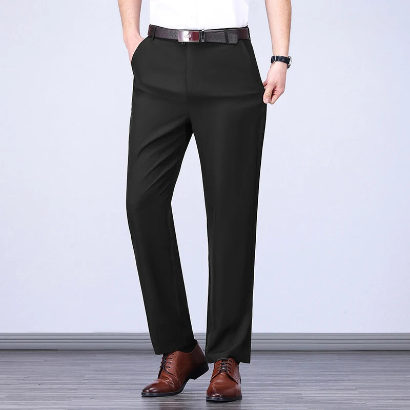 Male Pants Stretch Solid Black Smart Casual Men's Trousers Office Quick Dry Suit Pants New Spring Autumn Korean Straight Pants
