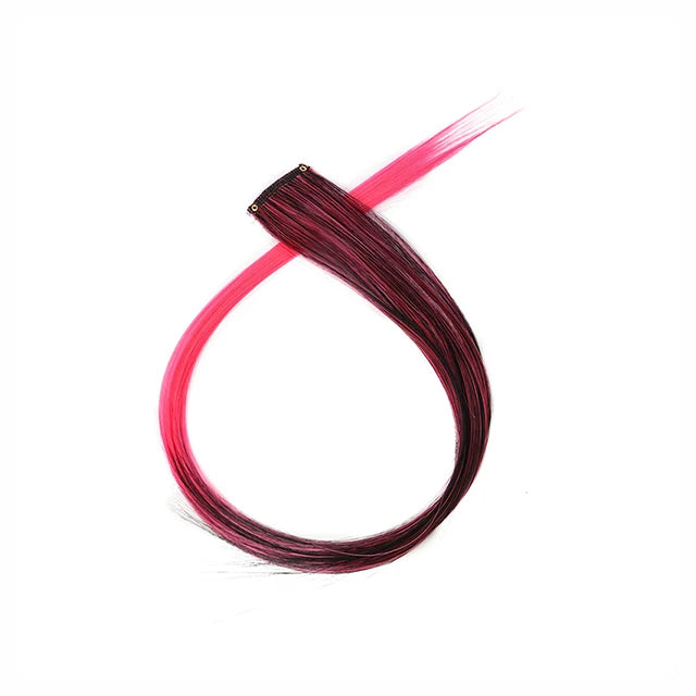 5PCS 22Inch Synthetic Long Straight Hair Clips Rainbow Hair Extension Colored Red Green Blue Hairpiece for Women