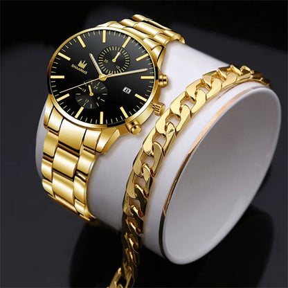 Mens Fashion Business Quartz Watch Fashion Fake Three Eye Six Pin Calendar Men Watch Stainless Steel Belt Men Watches