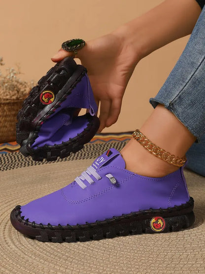 2025 Spring and Autumn Hand-stitched Single Shoes Large Size Women's Shoes Middle-aged Mom Shoes White Shoes Flat Casual Shoes