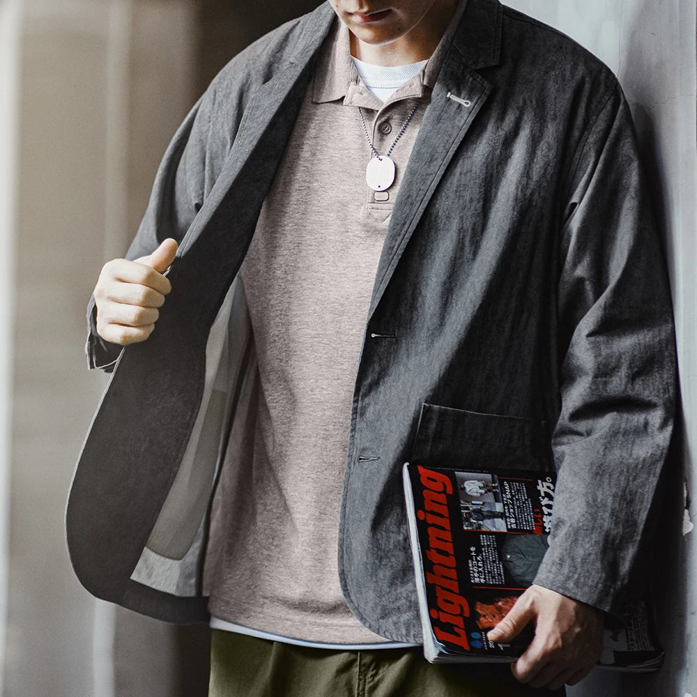 Maden New Casual Suit with Irregular Pattern Design Lapel Loose Blazers Cotton Jacket for Men's Spring and Autumn