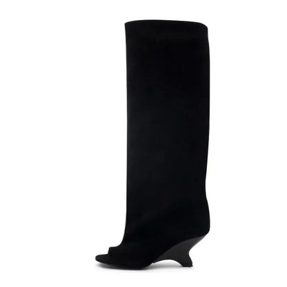 Four Seasons Spring/Summer New Women's Thick High Heels Knee Boots Fashion Show Fish Mouth High Heels Boots Women's Tall Boots
