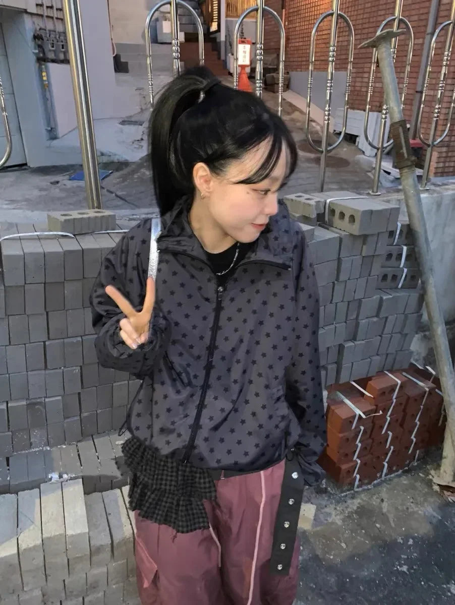 Korean style Fashion Retro Street Windproof Zipper Oversized Hoodie Women's Y2K New Harajuku Star Casual Joker Couple Sweatshirt