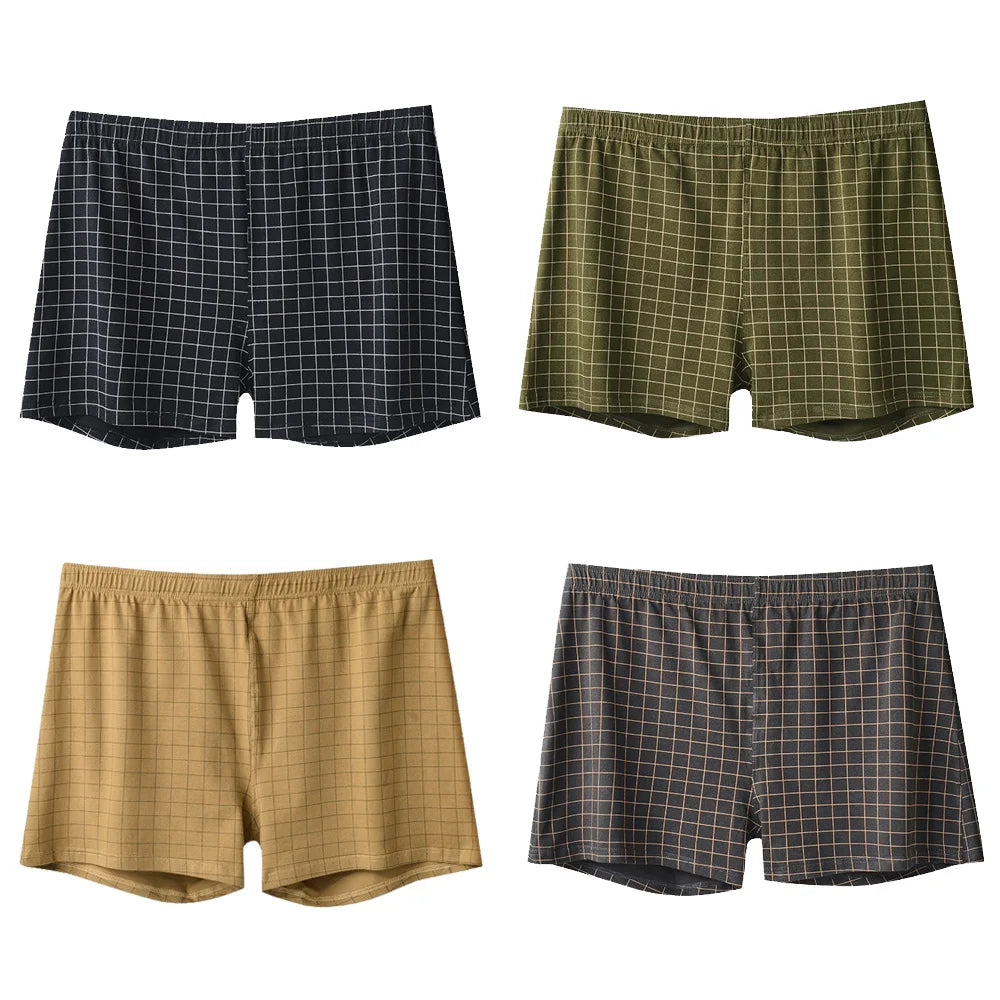 4Pcs Mens Underwear Boxers Shorts Casual Cotton Sleep Underpants Homewear Men Panties Striped Plaid Loose Comfortable Underwear