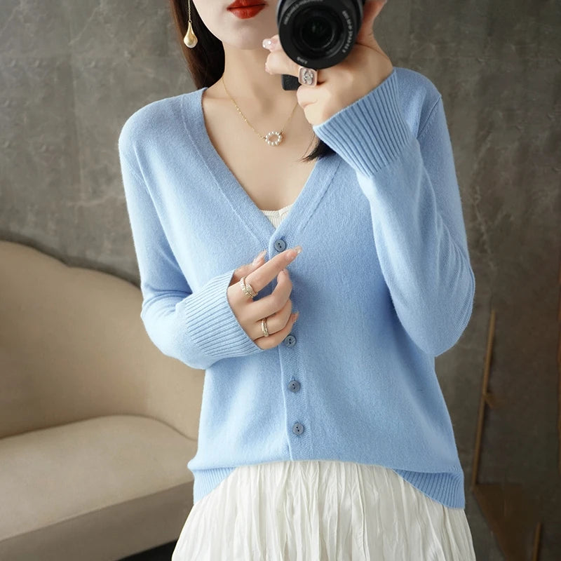 2024 New V-Neck Temperament Small Fragrant Wind Women Loose Sweater Sweater All Sweater Coat Special Offer Cardigan ZHI D035