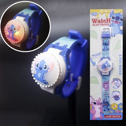 New Spiderman Kids Watches For Boys Cartoon Hello Kitty Stitch Children Rotate Watch with Flash Light Sanrio Girls Toys Clock