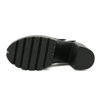 Gdgydh Goth Style Women Block Heels for Halloween Fashion Buckle Strap Dress Pumps Platform Mary Jane Shoes Stylish Back Zipper