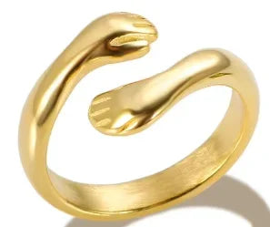 Shiny Crystal High End Non Tarnish Fashion Geometric Open Gold Plated Stainless Steel Rings for Women Wedding Ring Jewelry Gifts