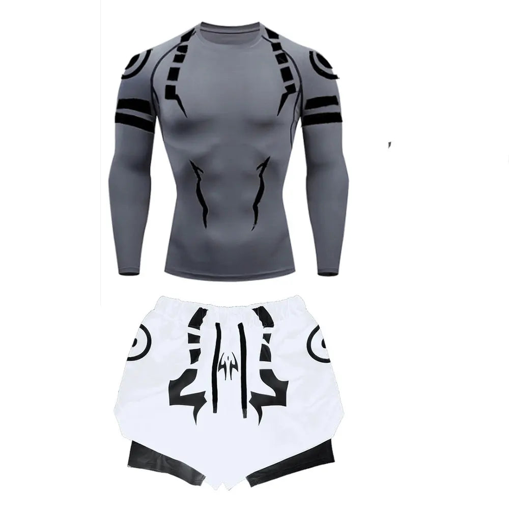 Anime Jujutsu Kaisen Compression Set Fitness Suit for Men Quick Dry 3D Compression Shirt+Gym Shorts Running Workout Sportswear