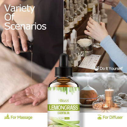 Lemongrass essential oil for hair and skin care, massage, diffuser humidifier, moisturizing massage oil for all skin types