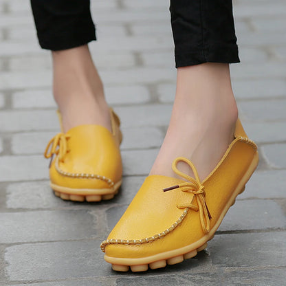 Fashion Women Flats Genuine Leather Oxford Women's Shoes Moccasins Women Shoes Slip On Bowtie Flats Tenis Shoes Woman Plus Size