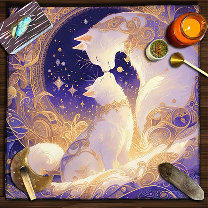 Colorful Mandala Black Cat Altar Cloth Tarot Tablecloth Witchcraft Cat & Moon Starry Sky Divination Cloth Tarot Mat Home Decor