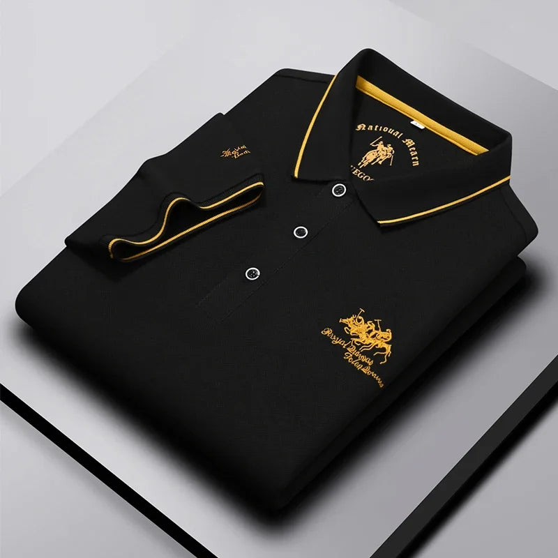 Men's Business Casual Short Sleeved Embroidered Solid Color Polo Shirt Fashionable Breathable Comfortable Summer Versatile Top
