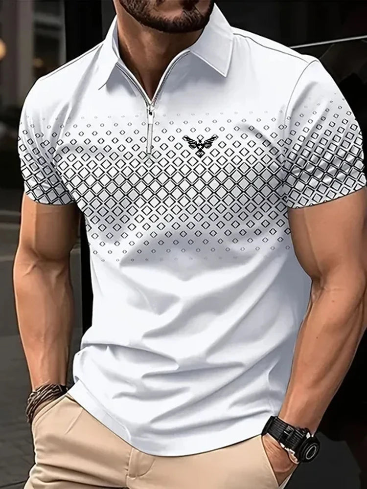Men's Zip Polo Golf Shirt Sports & Outdoor Casual Quarter Zip Short Sleeve Fashion Streetwear Check Spring & Summer Zip Polo
