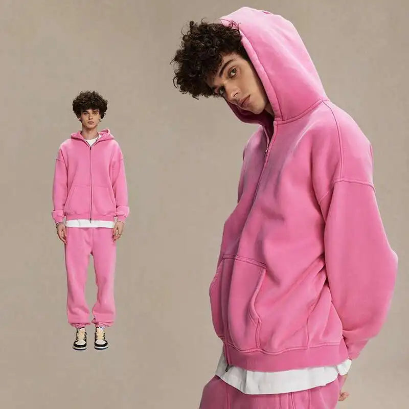 IEFB Men's Wear Wax Printing Vintage Male Hoodies Oversized Loose Zipper Water Washed Plush Sweatshirt Trendy New 9C9349