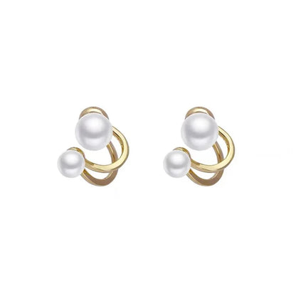 Korean Simple Irregular Design Pearl Stud Earrings for Women Fashion Geometric Gold Color Metal Earrings Trend Party Jewelry Gif