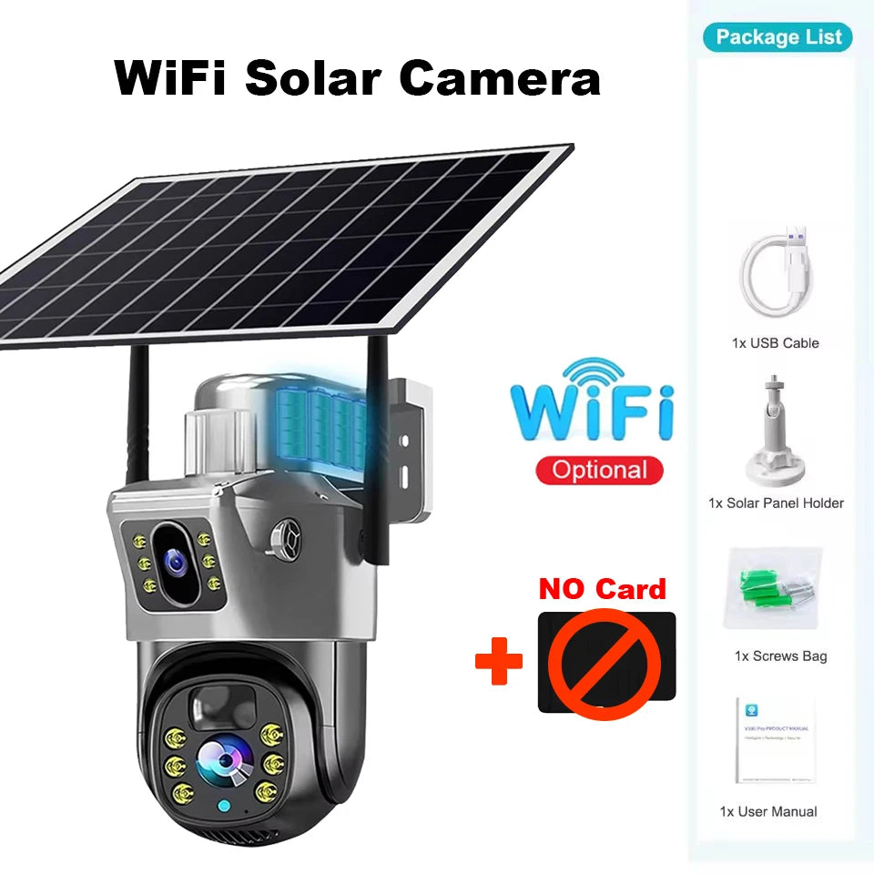 V380 Pro WiFi Solar Camera 4G Dual Lenses Outdoor 8MP Low Power Battery IP Camera PIR Night Vision 4K CCTV Security Protection