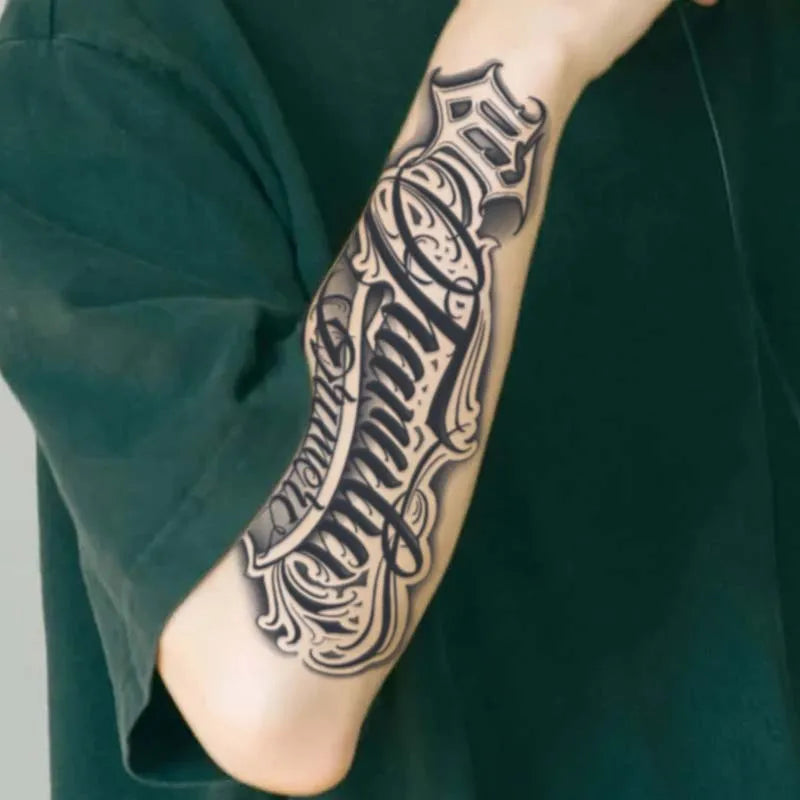 1Pc Handwritten Font Arm Waterproof Temporary Tattoo, Long-Lasting 1-2 Weeks, Realistic Semi-Permanent Fake Tattoo For Arm, Leg.