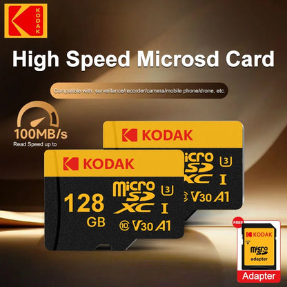 KODAK Micro SD Memory Card 64gb TF Flash 32gb Class10 SD Cards 128gb 256gb 512gb U3 V30 A1 Storage Card for Car Camera PC Phone
