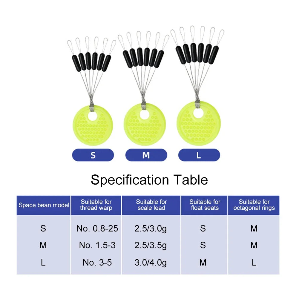 60pcs/Set 10 Group Rubber Space Beans?Stopper Oval/Long Column Shaped Fishing Line Space Beans Vertical Beans Fish Bobber Tools