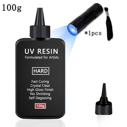 UV Resin 100-300g/random molds 5pc - Upgraded Hard Type Crystal Clear Ultraviolet Curing UV Epoxy Resin for Craft Jewelry Making