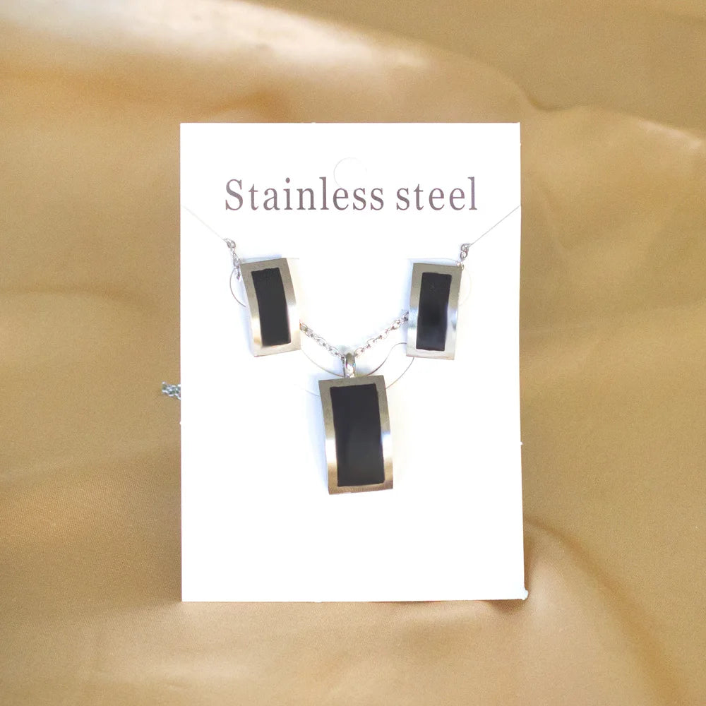 LUXUKISSKIDS Trendy Jewellery Sets Stainless Steel Adornment Woman 2024 Black White Shell Round Necklace Earrings Wedding Bridal