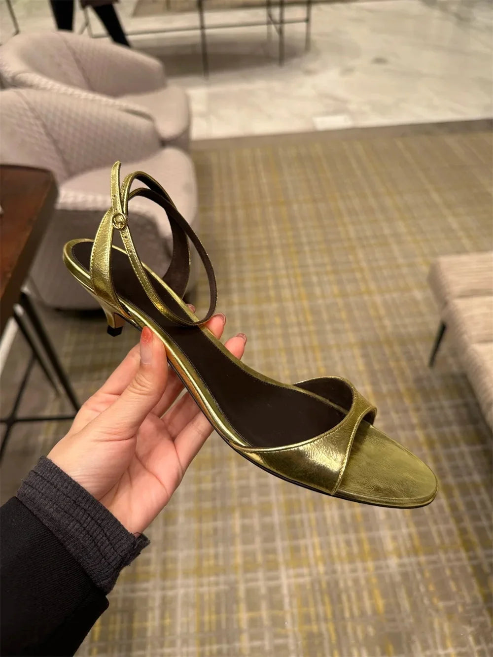 FEDONAS Sexy Women Genuine Leather Sandals Kitten High Heels Summer Party Wedding Shoes Woman Gold Black White Prom Pumps