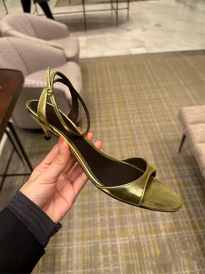 FEDONAS Sexy Women Genuine Leather Sandals Kitten High Heels Summer Party Wedding Shoes Woman Gold Black White Prom Pumps