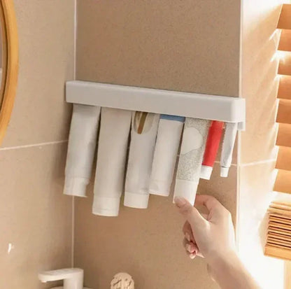 Wall Mount Bathroom LongToothpaste Holder Multifunctional Space-Saving Toothpaste Holder No Drilling Required Storage Rack