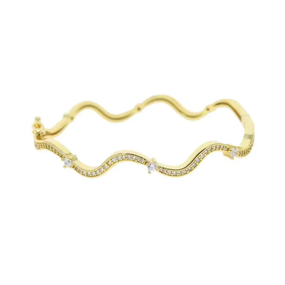 Fashionable Women's Wave Band Bracelet Ring Earring Necklace Set with 5A Cubic Zirconia CZ in Micro Pave Setting