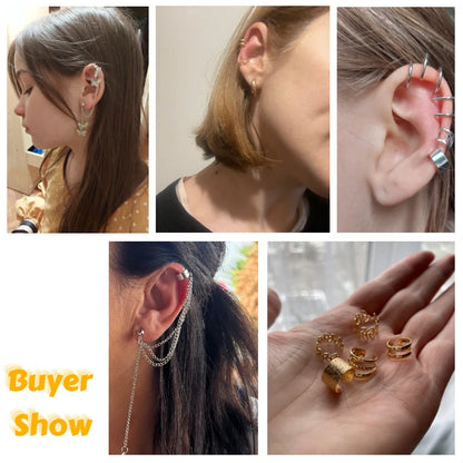 Gold Silver Color Leaves Clip Earring for Women Men Creative Simple C Ear Cuff Non-Piercing Ear Ear Clip Set Trendy Jewelry Gift