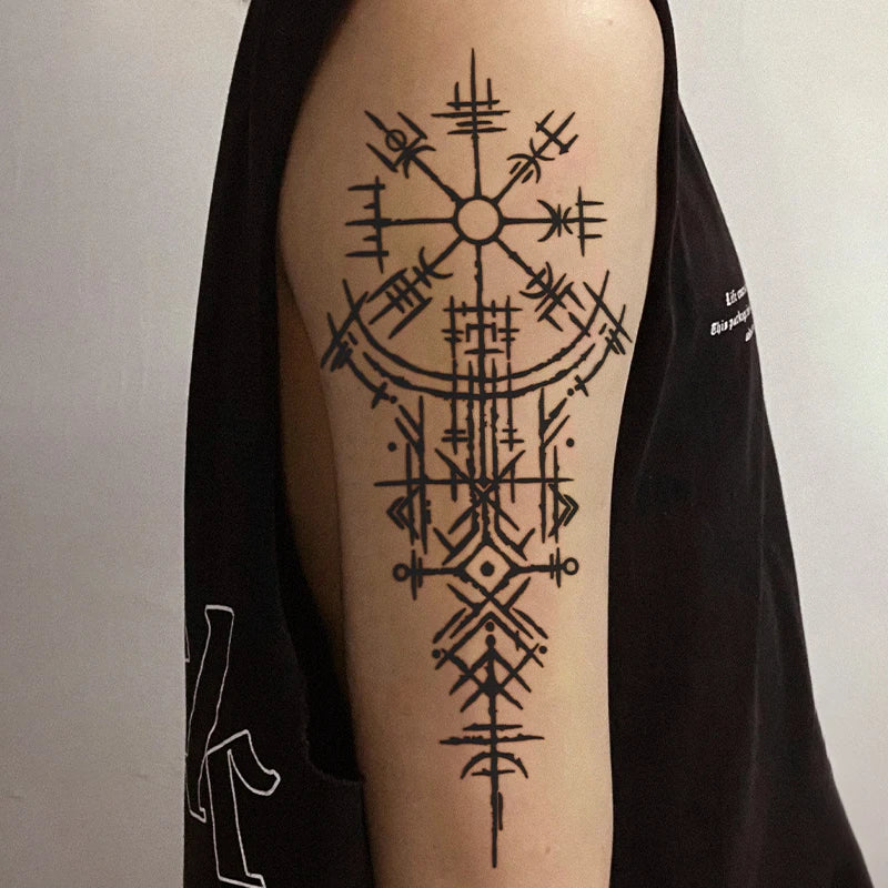 1Pc Viking Runes Geometric Waterproof Temporary Tattoo Stickers, Long-lasting Waterproof for One to Two Weeks, For Arm, Leg.