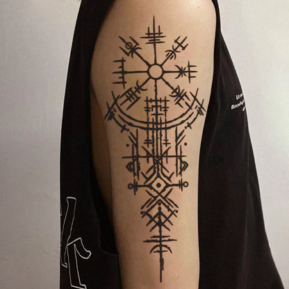 1Pc Viking Runes Geometric Waterproof Temporary Tattoo Stickers, Long-lasting Waterproof for One to Two Weeks, For Arm, Leg.