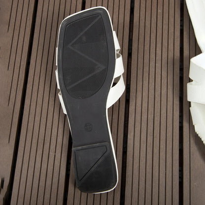 Women's Leather Flat Sandals Exposed Heel Beach Shoes Couple's Slip-On Casual Footwear Comfortable Foot Fashion