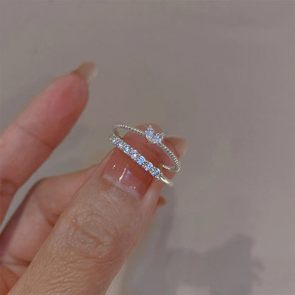 2PCS Aesthetic Elegant Dainty Crystal Heart Rings for Women Girls Gold Color Stackable Delicated Love Finger Ring Set Jewelry