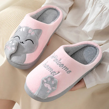 Cotton slippers women's autumn and winter new cartoon lucky cat Korean version cute warm indoor home