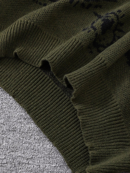 New Popular Autumn and Winter Abstract Eye Jacquard Pattern Pullover Sweater Casual Round Neck Knitted Men's Pullover