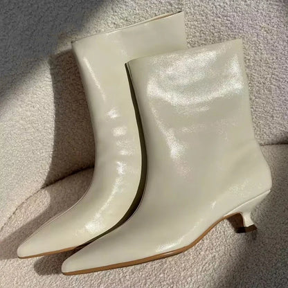 JOZHAMTA Size 34-43 Women Real Leather Ankle Boots Fashion Mid Heels Shoes For Winter Boots Pointy Office Lady Daily Dress Shoes