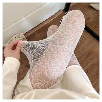 Fishnet Stockings Sexy Hot Girl Hollow Floral Butterfly Shiny White Pantyhose Woman Punk Nightclub Black Sexy Stockings