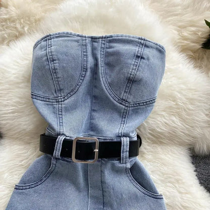 Summer Rompers Women Jeans Jumpsuit off shoulder 2022 Loose Casual Denim Rompers Womens Jumpsuits Wide Leg Casual Denim Overalls