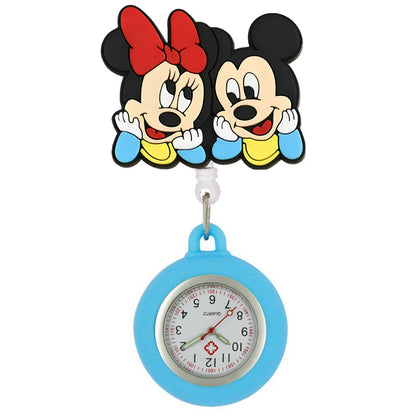 MINISO Cartoon Women Mens Nurse Doctor Students Mouse Bear Duck Lovely Retractable Badge Reel Clip Pocket Watches Clock Gifts